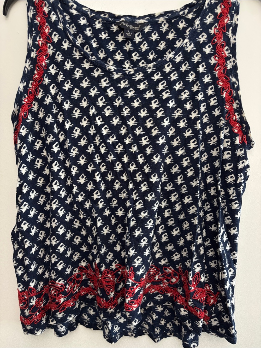 Lucky Brand Navy, Red and White Patterned Sleeveless Top